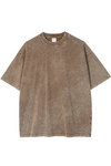 Oversize t-shirt i mørk kaffe, rund hals, lange ærmer, vasket look, boxy snit.