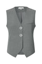 Grå melange vest med to sølvknapper, lille lomme foran og kortere bagside for moderne look.