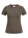 Morrel brun T-shirt med korte ærmer og rund hals, enkel og uden mønster.