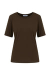 Chokoladebrun T-shirt med korte ærmer og rund halsudskæring, basic og regular pasform.
