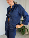 Pieces - Denim skjorte - Ofelia LS Bow - Medium blue denim - Stilkompagniet.dk