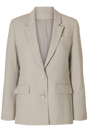 Beige blazer med klassisk design, to knapper og to lommer foran.