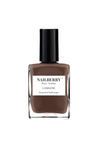 Neglelak fra Nailberry i dyb brun nuance, sort låg, klar flaske, etiket med "L'Oxygéné".