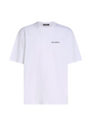 Hvid T-shirt med sort "KARL LAGERFELD" tryk på venstre bryst, crew neck og korte ærmer.