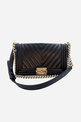 Chanel - Boy V-stitch flap bag - Black - Secondhand