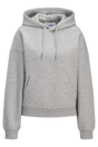 Grå JJXX sweatshirt med hætte, lomme og broderet "JJXX STUDIO" foran. Afslappet pasform.