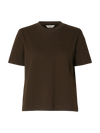 Mørkebrun T-shirt fra Selected Femme med boxy pasform, korte ærmer og rund halsudskæring.