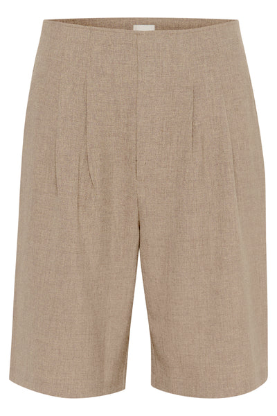 Mørk beige shorts med klassisk design og frontlæg fra My Essential Wardrobe.