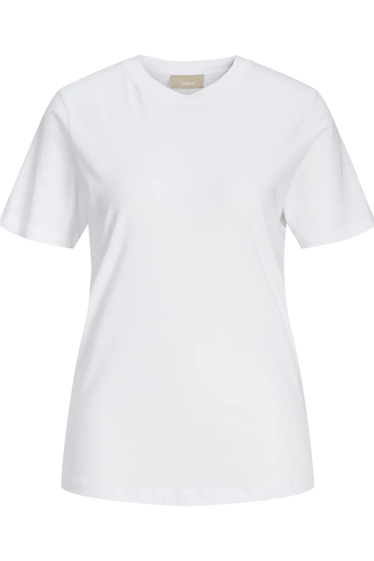 Hvid T-shirt fra JJXX med rund hals og korte ærmer, vist uden model.