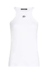 Hvid tanktop fra Karl Lagerfeld med sort logo ved halsudskæringen.