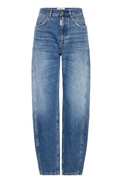 Blåvaskede jeans fra Ball Original med løs, bredt snit og synlig "BALL" etiket bagpå.