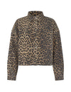 Denimjakke med leopardmønster, knaplukning og brystlomme på venstre side.