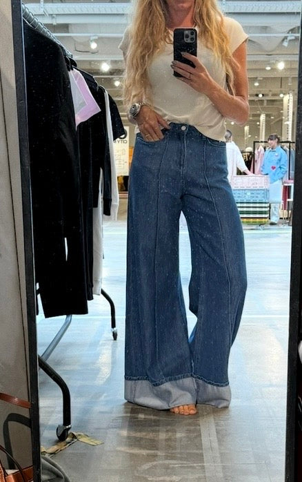 Karl Lagerfeld - Jeans - Blue denim - Folded wide leg