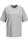 Grå T-shirt med rund hals, korte ærmer og teksten "JJXX STUDIO" på forsiden.