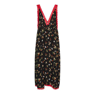 Oversize long dress - black with flowers - Beate - Female