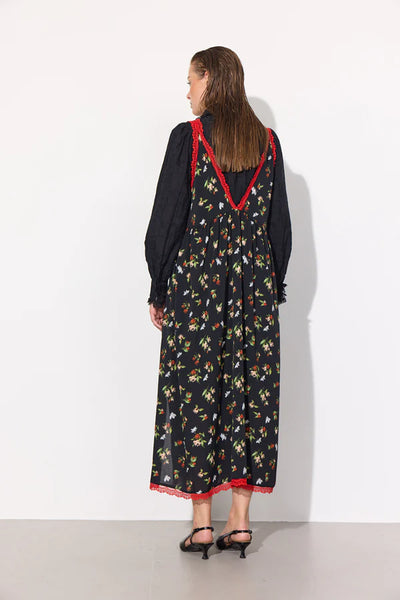 Oversize long dress - black with flowers - Beate - Female