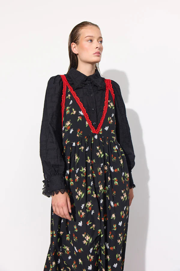 Oversize long dress - black with flowers - Beate - Female