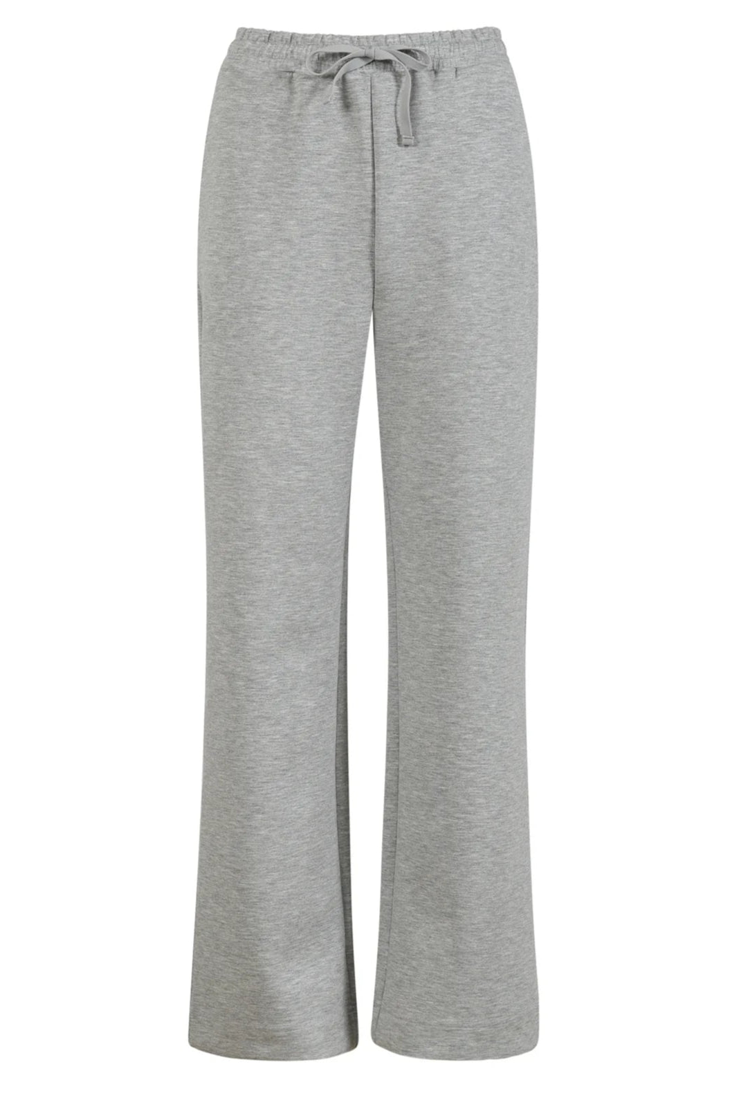 Grå sweatpants med elastisk talje, snor og lige ben. Enkel og afslappet stil.