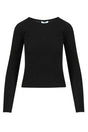 Sort bluse med lange ærmer, rund halsudskæring og tætsiddende design.