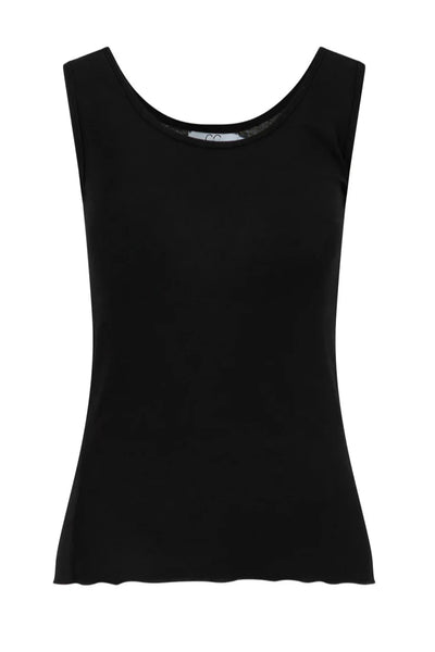 Sort tanktop med rund halsudskæring og ærmeløs design. Enkel og stilren.