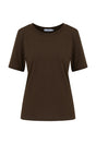 Chokoladebrun T-shirt med korte ærmer og rund halsudskæring, basic og regular pasform.
