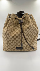 Gucci - GG Canvas Drawstring Backpack - beige/brun rygsæk - secondhand