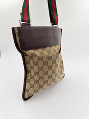 Gucci GG Canvas Web Messenger - crossbody taske - beige/brun monogram taske - secondhand