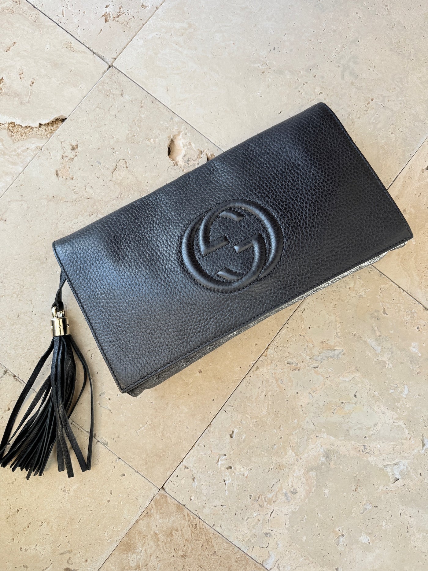 Gucci - GG Soho Leather Clutch - Sort - Secondhand