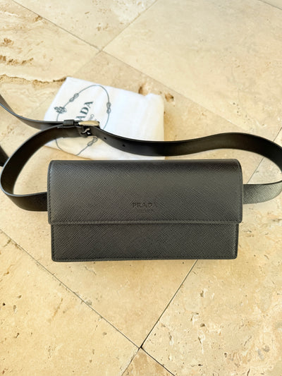 Prada - Prada Leather Belt Bag - Sort - Secondhand