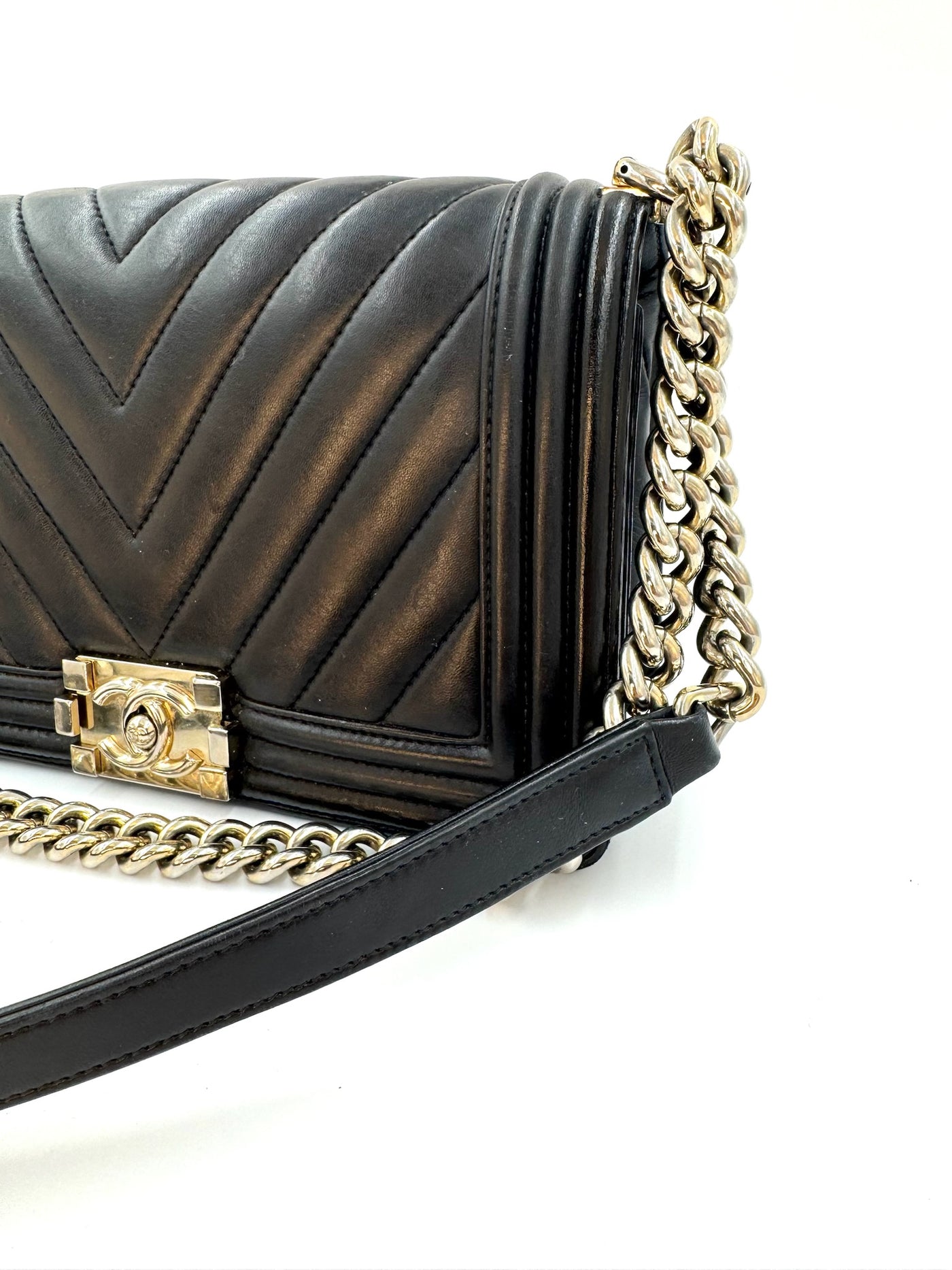 Chanel - Boy V-stitch flap bag - Black - Secondhand