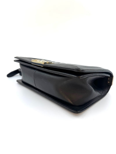 Chanel - Boy V-stitch flap bag - Black - Secondhand