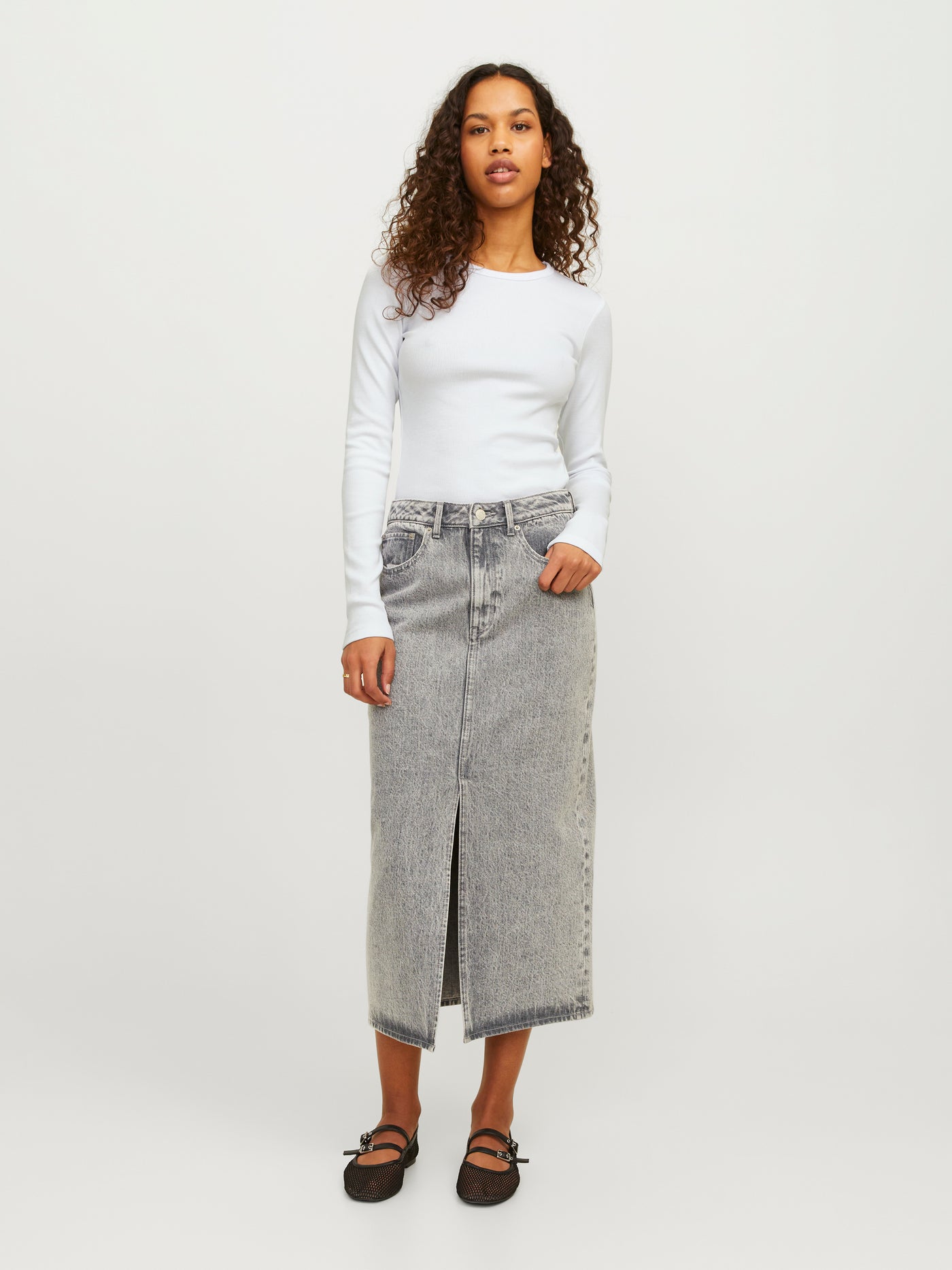 JJXX - Rib langærmet t-shirt - Hvid - Freya