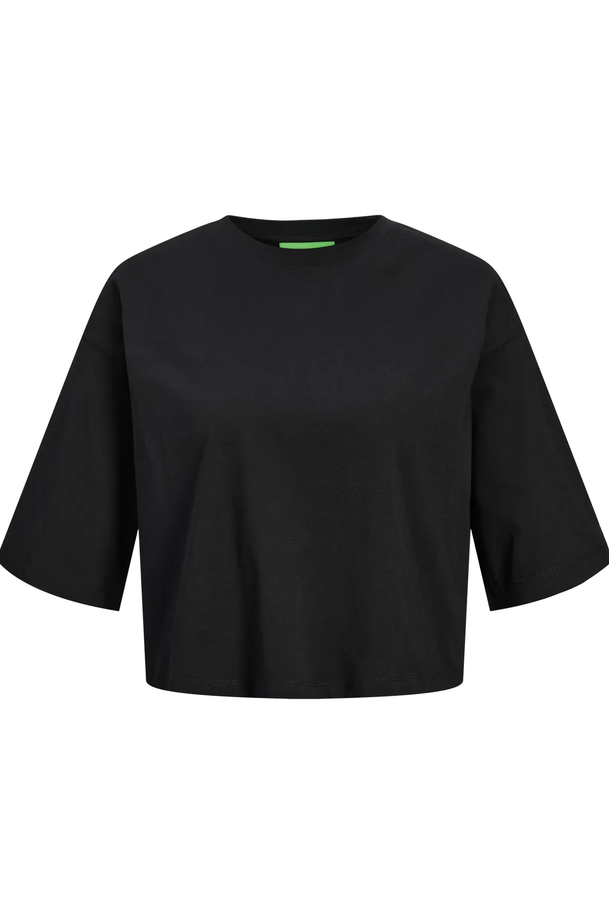 Sort cropped T-shirt fra JJXX med rund halsudskæring, længere ærmer og boxy pasform.