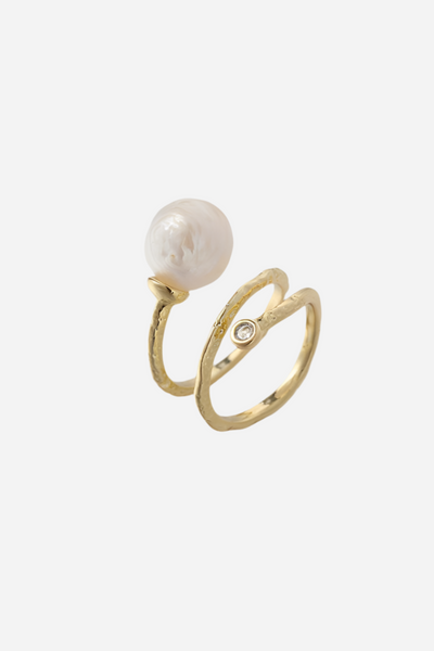 Andcopenhagen - Ring - 18 karat guldbelagt messing - White Pearl