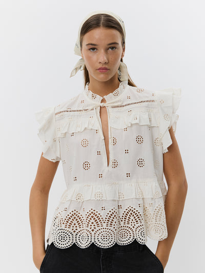 Sofie Schnoor - Top - Broderi anglaise - Off white - Hazel