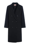 Sort trenchcoat fra Hunkøn med dobbeltradet knaplukning, lange ærmer og bagpå en slids.