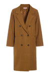 Brun trenchcoat med klassisk krave og sorte knapper. Dobbeltknappet og med en glat overflade.