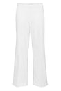 Hvide bukser med lige, bred benform og bæltestropper.