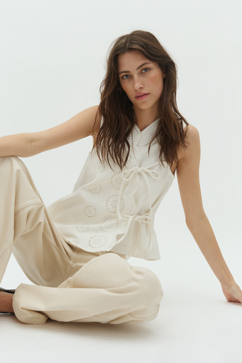 Global Funk - Top - Broderi anglaise White - Ciana Scallop