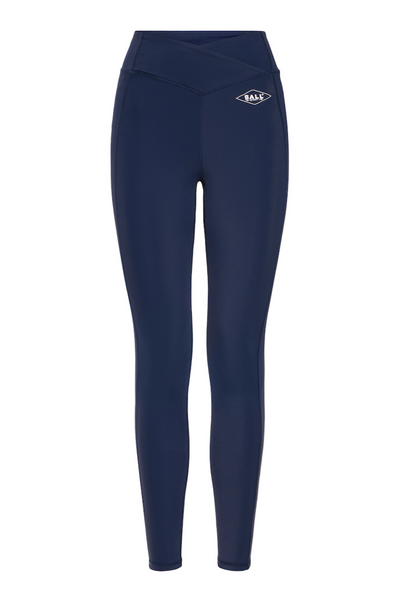 Mørkeblå leggings med høj talje og logo på venstre side.