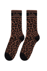 LALA BERLIN - Strømper - Dark brown leo - Sanira Cotton Blend sss