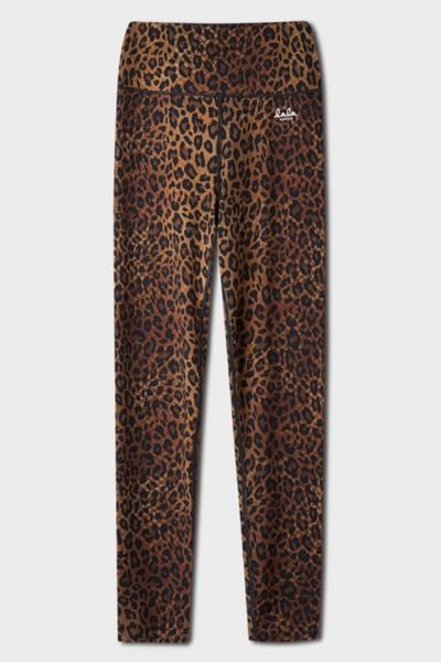 Leopardmønstrede leggings med "lala" logo på taljen, tætsiddende pasform.
