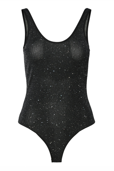Pieces - Bodystocking - Black Glitter - Regina