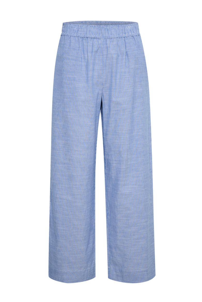 Blå og hvidstribede bukser fra My Essential Wardrobe med løs pasform og elastisk talje.
