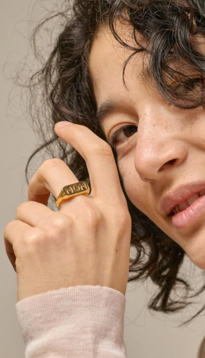 Mom ring - 18 carat gold plated - Statement - Enamel