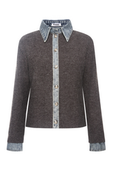 Sassy copenhagen - Strikket cardigan med denimdetaljer - Mørkegrå - Tanja