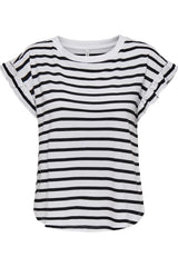 Only - T-shirt - Hvid med striber - Grape s/s frill