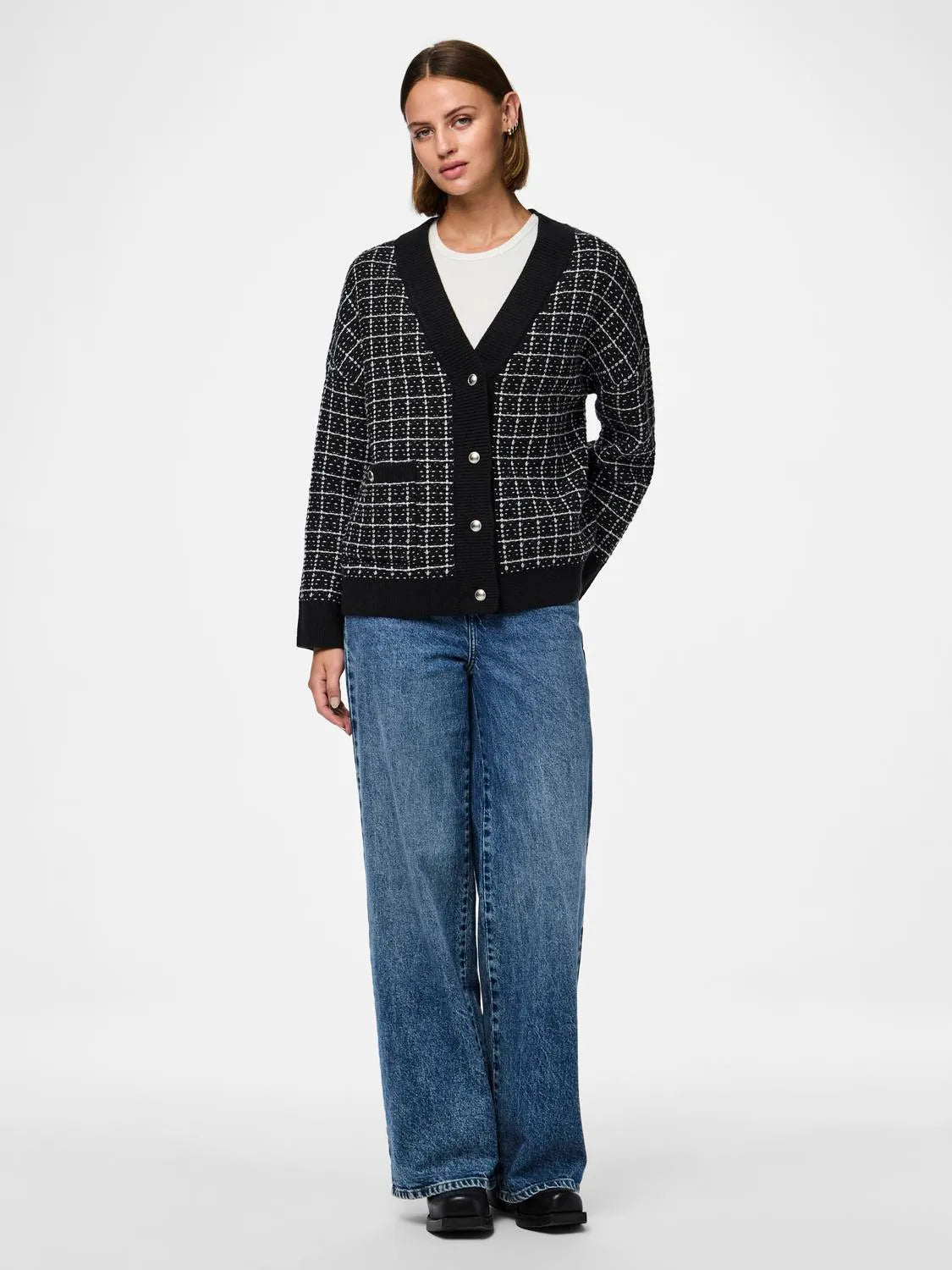 Pieces - Cardigan - Strik - Sort/hvid - Nilja