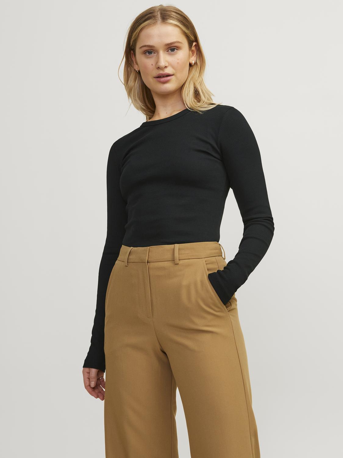 JJXX - Rib langærmet t-shirt - Sort - Freya