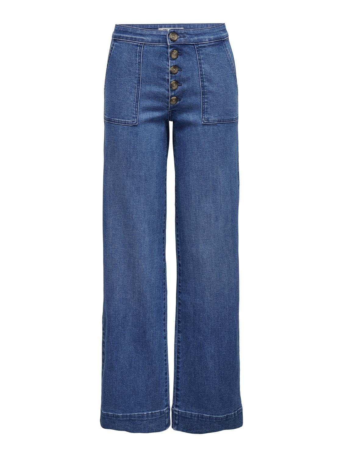Billede af Blue Denim Wide Jeans med knapper - Juicy - Only